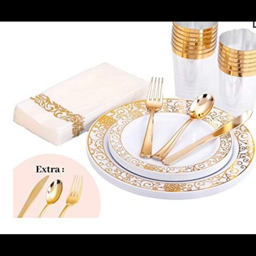HomyBasic 190 Pcs Gold Disposable Plastic Plates
